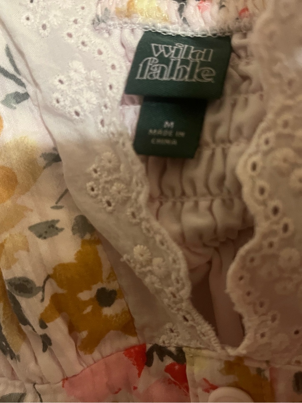 Wild Fable Floral Mini Sundress. Sz M. Straps with button front. Lace trim - Picture 6 of 8